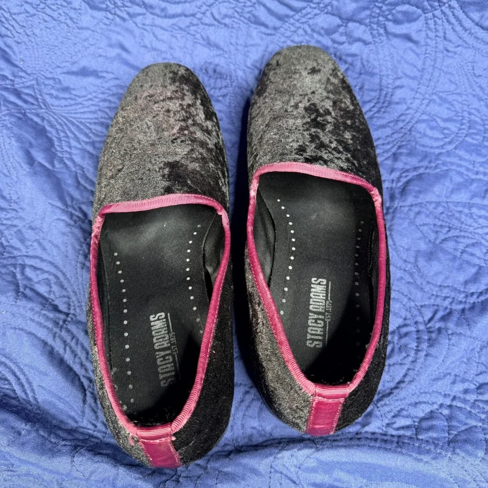 Stacy‎ Adams Mens Crushed Velvet Loafers Black Burgundy Slip On Size 9.5M NICE
